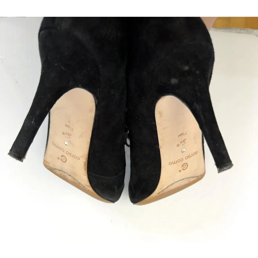 Corso Como Myer Lace Up Heeled Suede Ankle Boot Black Women's Sz 7.5